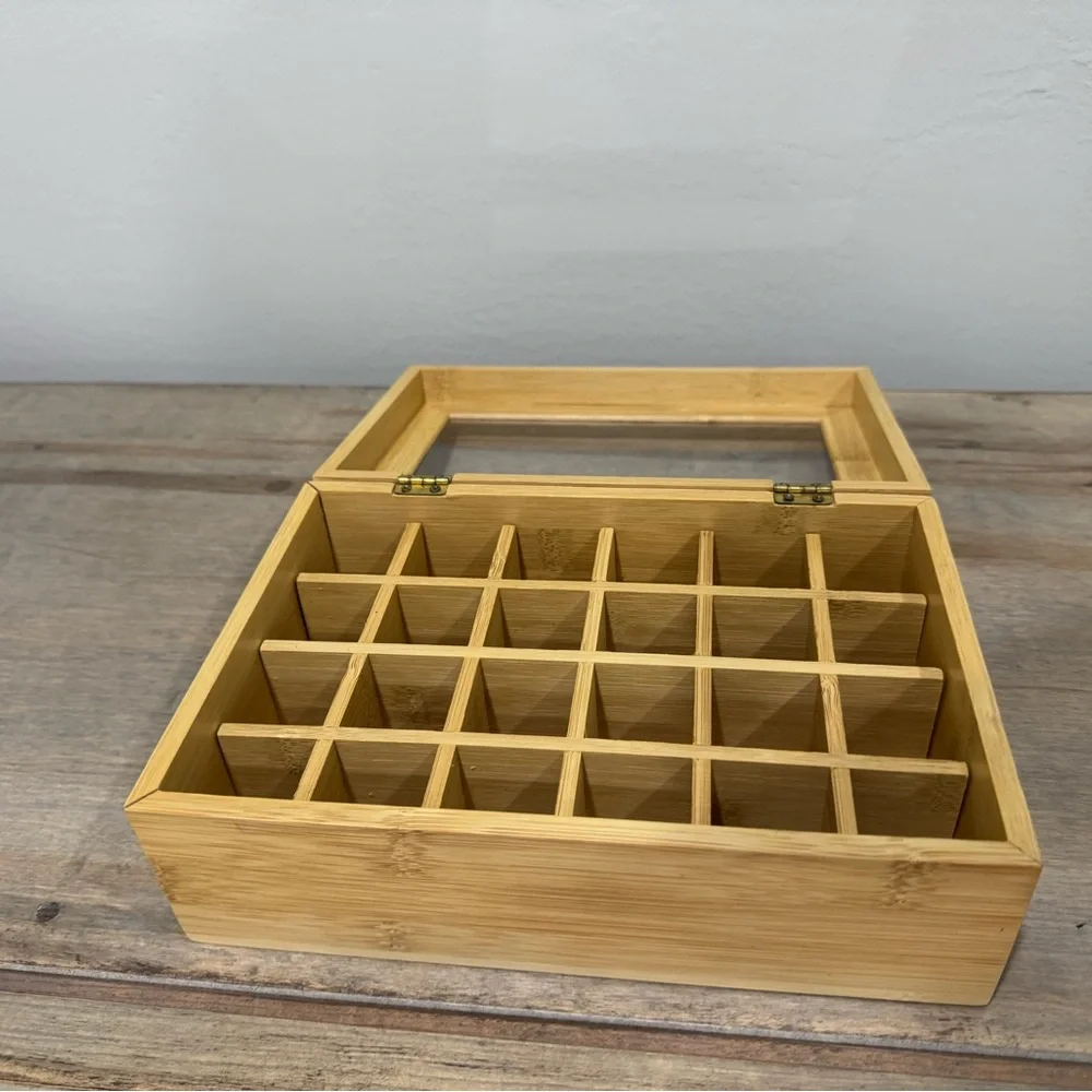 Bamboo Wooden Storage Box with 24 single inserts, Like New